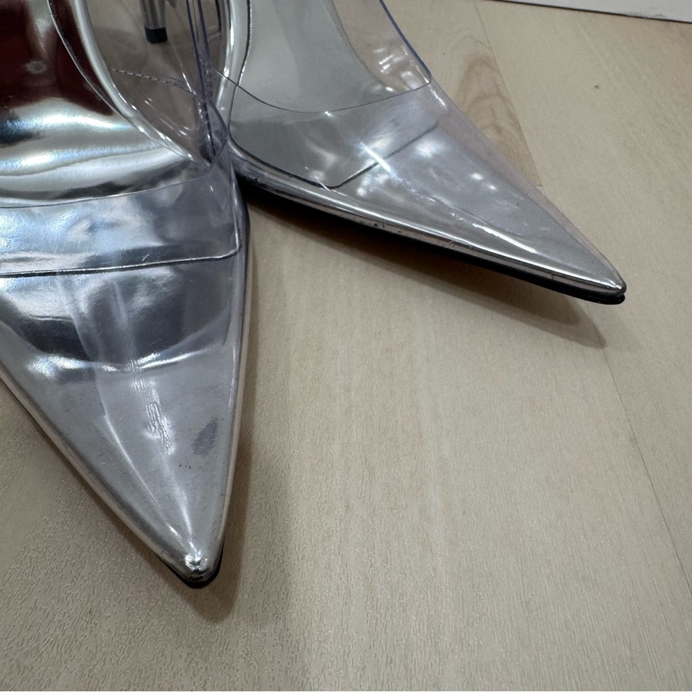 Good American Women's 7.5 Cinder-F*cking-Rella Pointed Toe Pumps Clear Silver - Picture 9 of 12